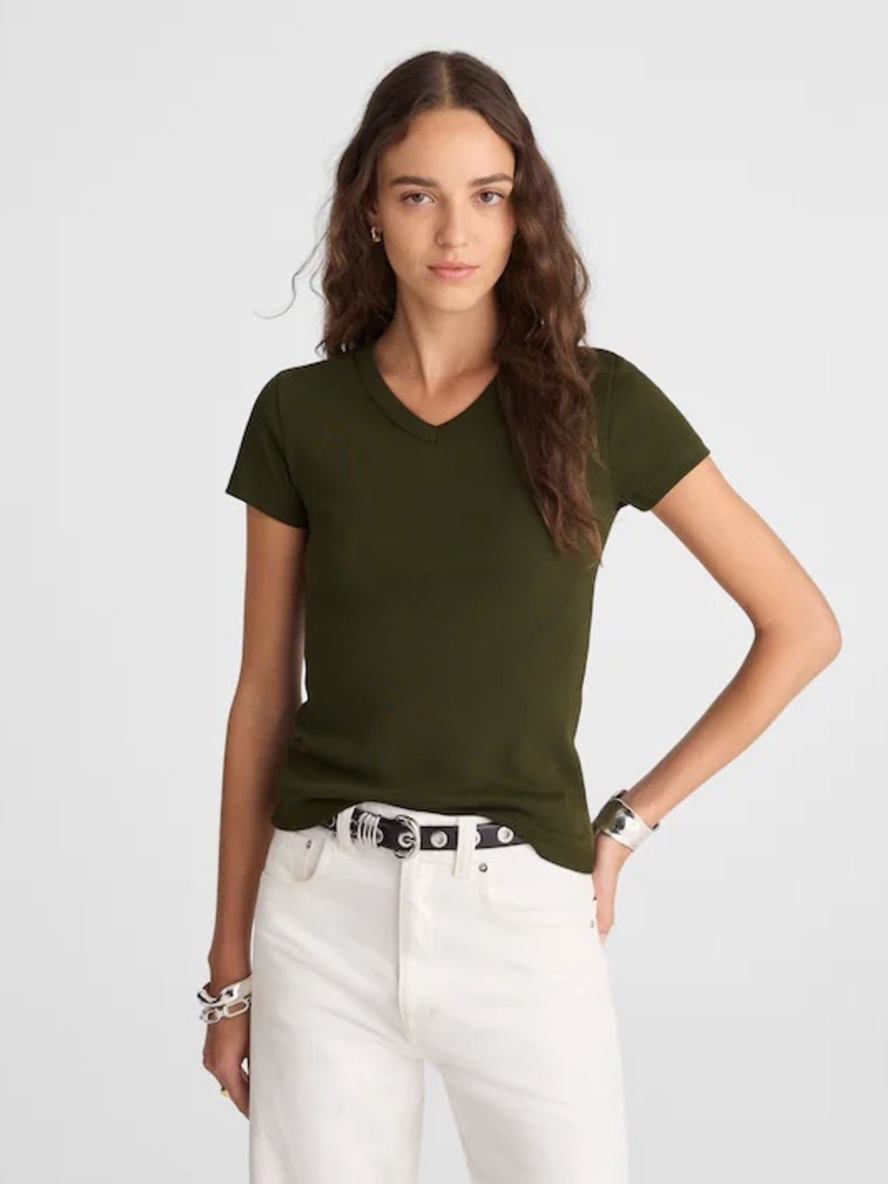 Madewell Green V-Neck Short Sleeve Tee